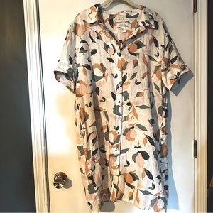 Rachel Zoe Linen Button-Down Dress with Orange Print